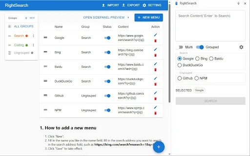 RightSearch ডাউনলোড করুন – ব্রাউজারে কাস্টম রাইট ক্লিক সার্চ টুল - Screenshot 3