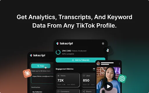 Tokscript ডাউনলোড করুন – TikTok ভিডিও ট্রান্সক্রিপ্ট ও অ্যানালিটিক্স টুল - Screenshot 1