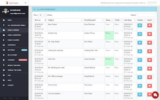 Geotrack Email Tracking ডাউনলোড করুন – জিমেইল ট্র্যাকার - Screenshot 2