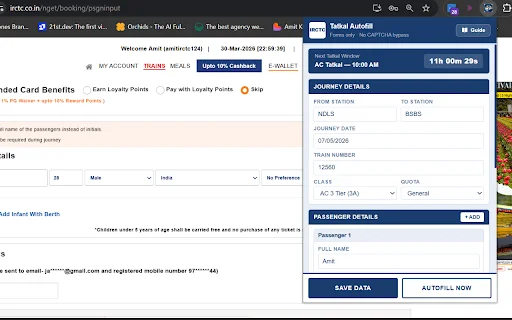 IRCTC Tatkal Autofill Assistant ডাউনলোড করুন – দ্রুত টিকিট বুকিং - Screenshot 2