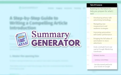 Summary Generator ডাউনলোড করুন – ওয়েবপেজ নেভিগেশন ও কন্টেন্ট সারাংশ টুল - Screenshot 1