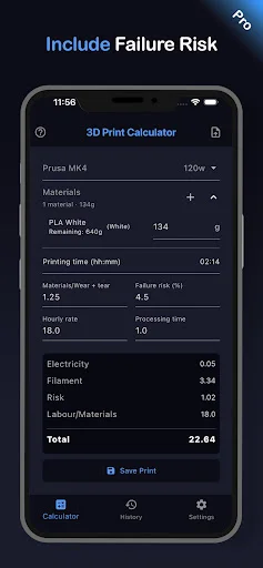 3D Print Cost Calculator ডাউনলোড করুন – সেরা খরচ নির্ণয়কারী অ্যাপ - Screenshot 3