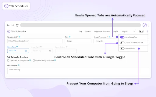 Tab Scheduler ডাউনলোড করুন – ব্রাউজার ট্যাব অটোমেশন টুল - Screenshot 1