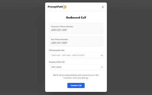 PromptPath Phone Assist ডাউনলোড করুন – সরাসরি ব্রাউজার থেকে কল করুন - Screenshot 1