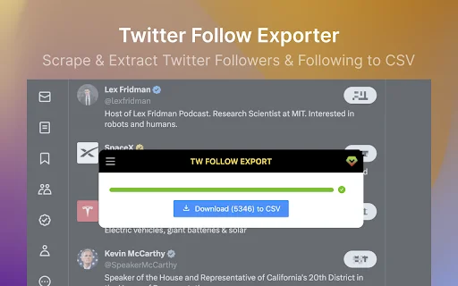 TwScraper ডাউনলোড করুন – X বা Twitter ফলোয়ার এক্সপোর্ট টুল - Screenshot 1