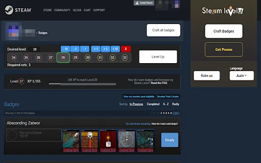 SteamLevelU Extension ডাউনলোড করুন – স্টিম প্রোফাইল লেভেল আপ করুন - Screenshot 1