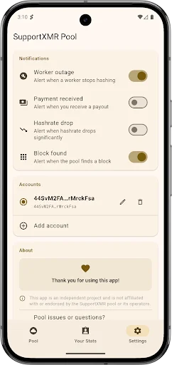 SupportXMR Pool ডাউনলোড করুন – সেরা মাইনিং মনিটর অ্যাপ - Screenshot 3