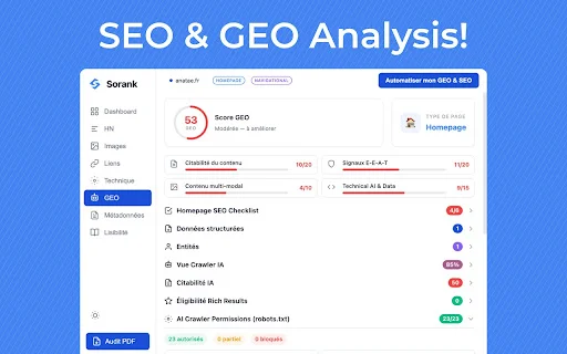 Sorank SEO & GEO Audit: The Ultimate Tool for Google and AI Ranking - Screenshot 1